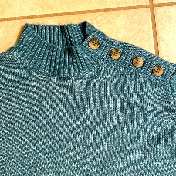 ST. JOHN’S BAY- High Neck Teal Sweater with Button Up Shoulder: Sz 1X - Picture 3 of 9